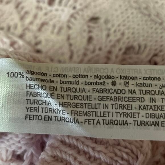 NEW Zara Pink Crochet Collared Tie Keyhole Open Knit Short Sleeve Sweater Top M - Picture 7 of 7